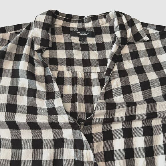 Madewell Buffalo Check Plaid Wrap Front Shirt Size Small Black White - Picture 8 of 13